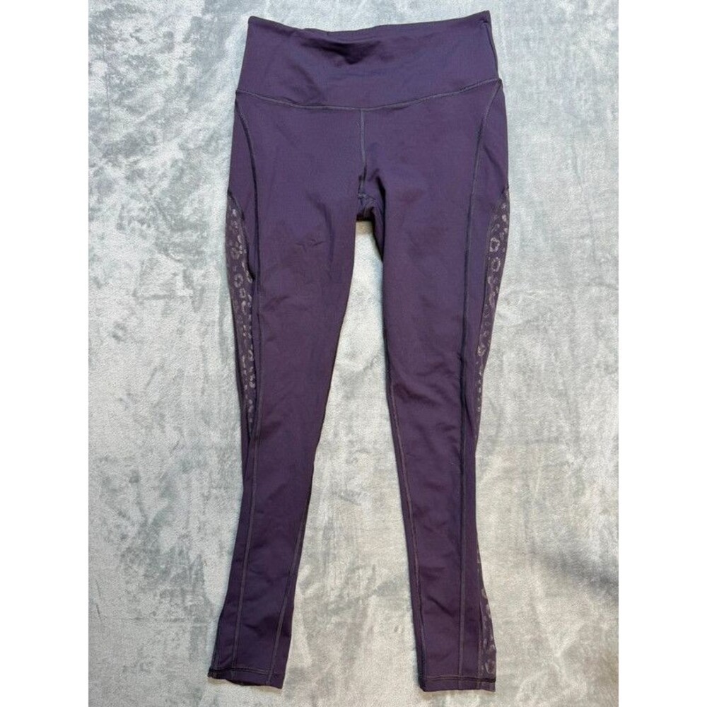 Victoria's Secret Sport Knockout Purple Leggings Size M Long Leopard Mesh